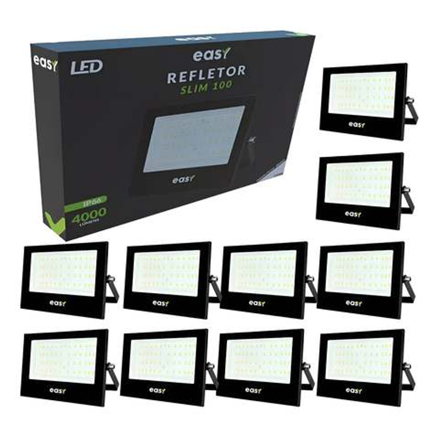 Kit 10 Refletor Led 100w Iluminação Externa Comercio Casa