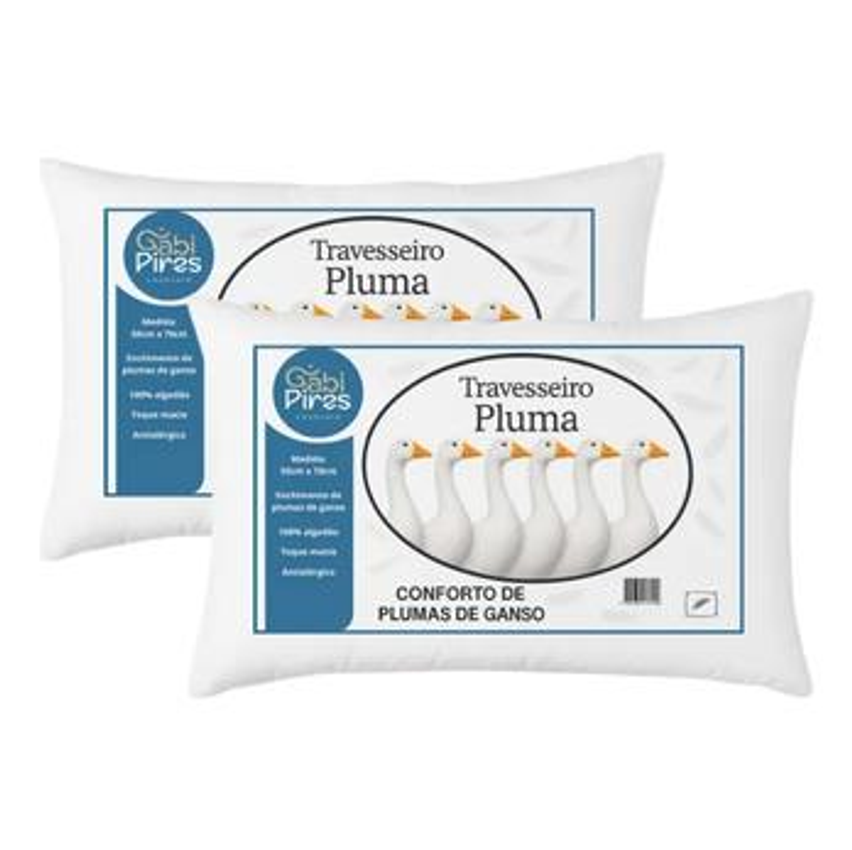 Kit 2 Travesseiros Pena De Ganso 70x50cm Toque Plumas