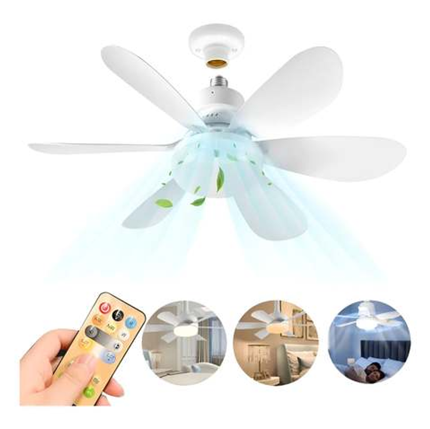 Ventilador Lâmpada De Teto Controle Remoto Silenciosa E27