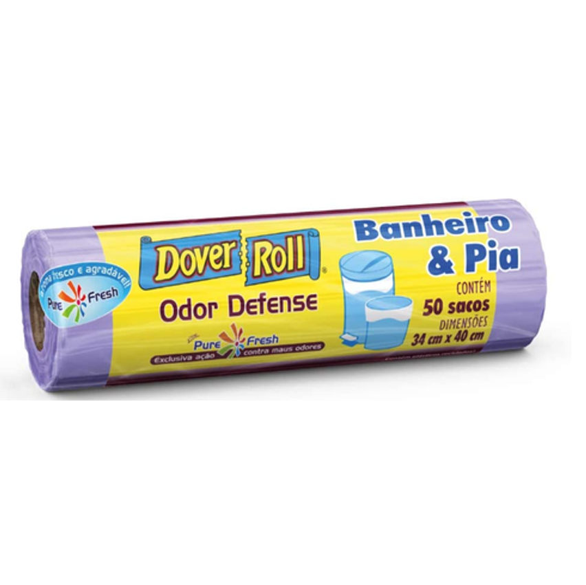 Dover-Roll Odor Defense Banheiro & Pia Lilás, Rolo com 50 Sacos para Lixo Pure Fresh