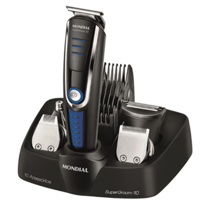 Aparador de Pelos Mondial Super Groom 10 em 1 BG-03 Sem Fio Preto/Azul - Bivolt