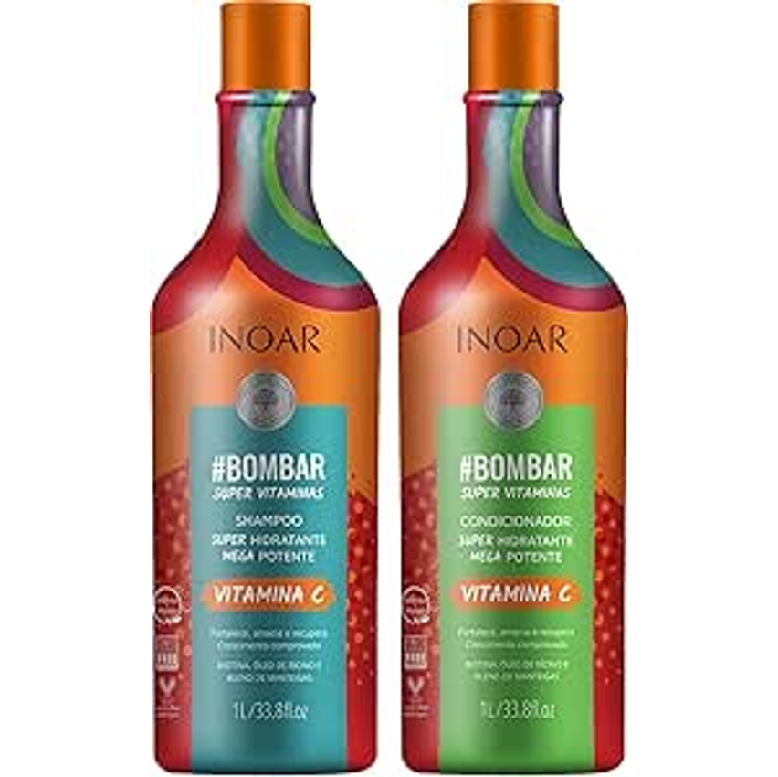 Inoar, Kit #Bombar Super Vitaminas – Shampoo e Condicionador Para Crescimento Acelerado, Fortalecimento Capilar, Redução da Queda e Brilho Intenso, 2x1L