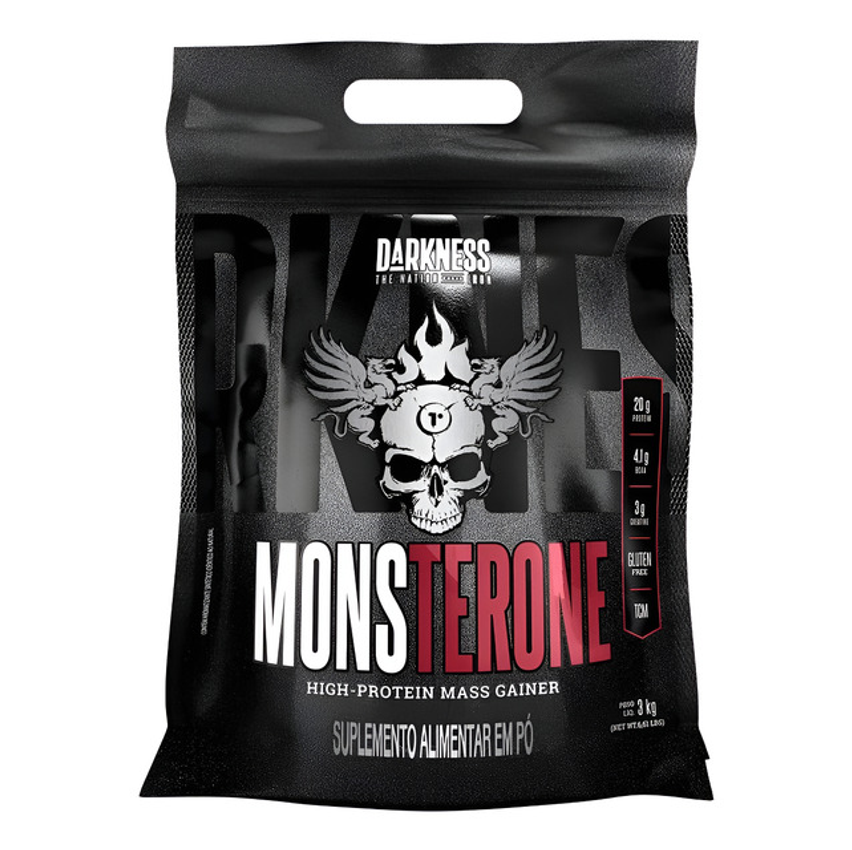 Monsterone Baunilha 3kg Darkness - Suplemento Hipercalórico Com Bcaas Para Aumento De Massa E Energia Nos Treinos