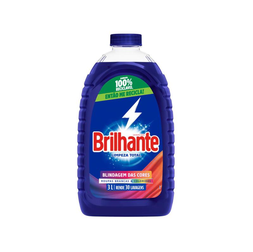 Sabão Líquido Lava Roupas Brilhante Limpeza Total 3L