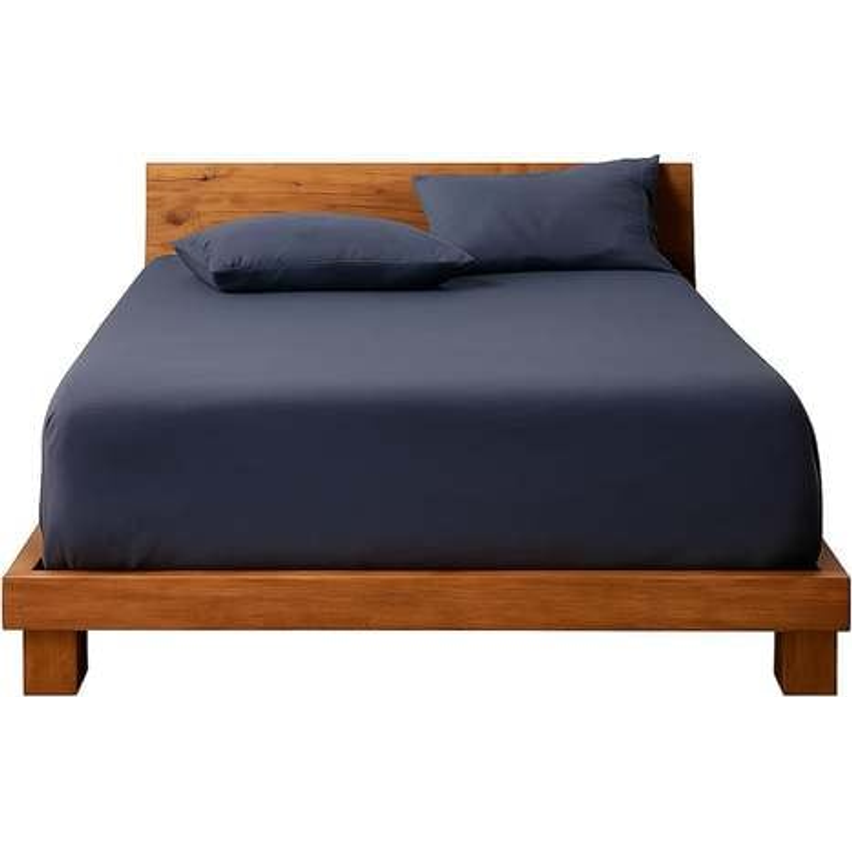 Decolab Jogo de Lençol 100% Algodão Premium Extra Macio - Roupa De Cama Antiácaro, Inclui Lençol Com Elástico (Forro) E Fronhas (Azul-marinho, Casal Simples)