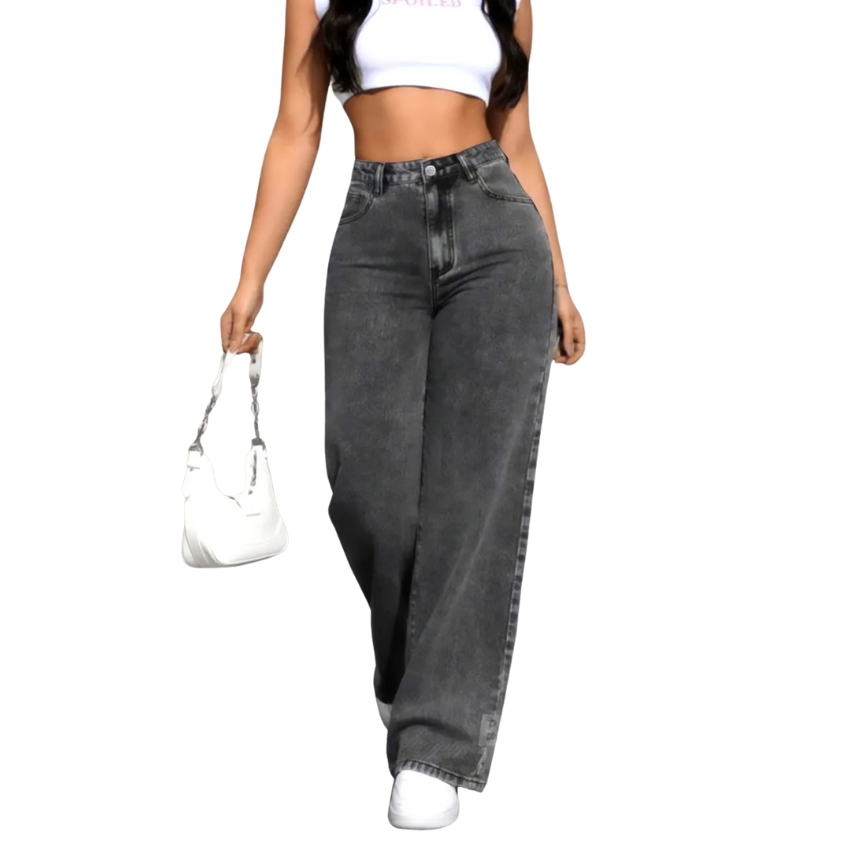 Calça Jeans Wide Leg Feminina Cintura Alta Sem Lycra