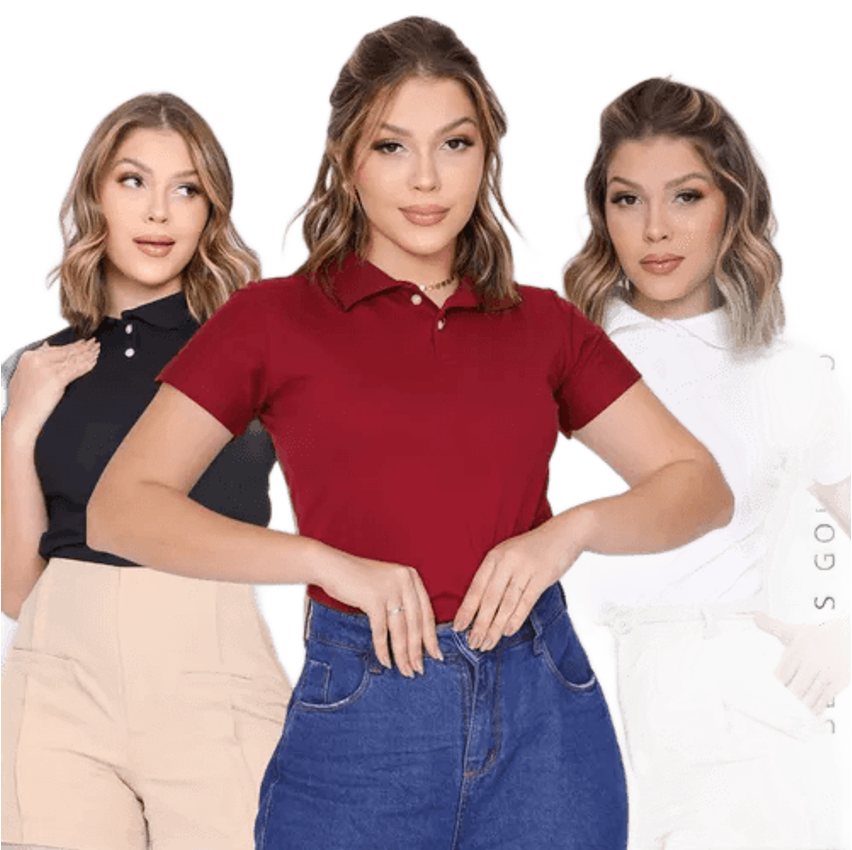 Kit 3 Camisetas Feminina Gola Polo Pra Uniforme De Trabalho