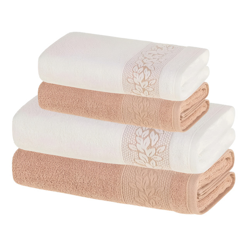 Jogo De Toalhas 4 Pçs Fio Cardado 100% ALG Provence Karsten Branco Argila Provence