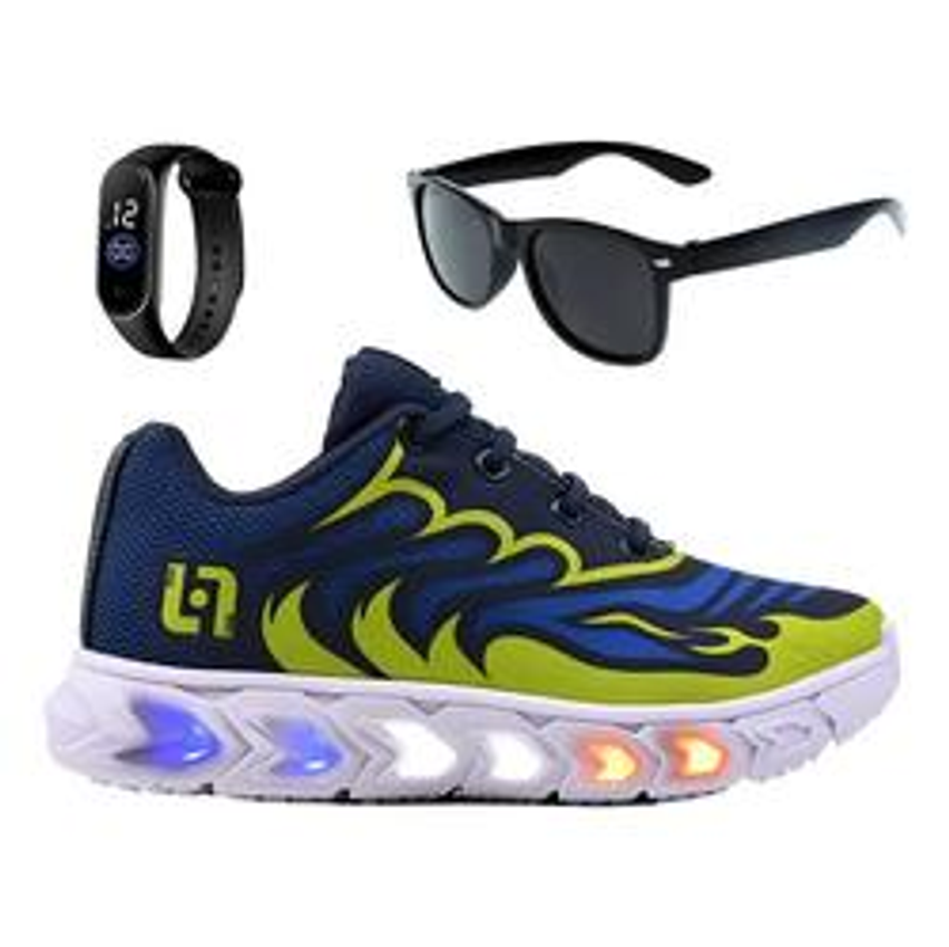 Tenis Infantil Led Meninos Casual Com Luzes Oculos Relogio