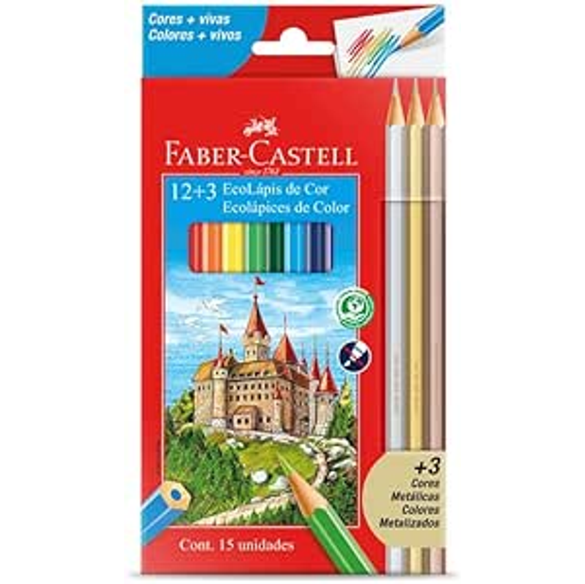 Lápis De Cor, Faber-castell, Sextavado, 12 Cores + 3 Metálicos, Modelo:120112+3met, Cor: Multicor