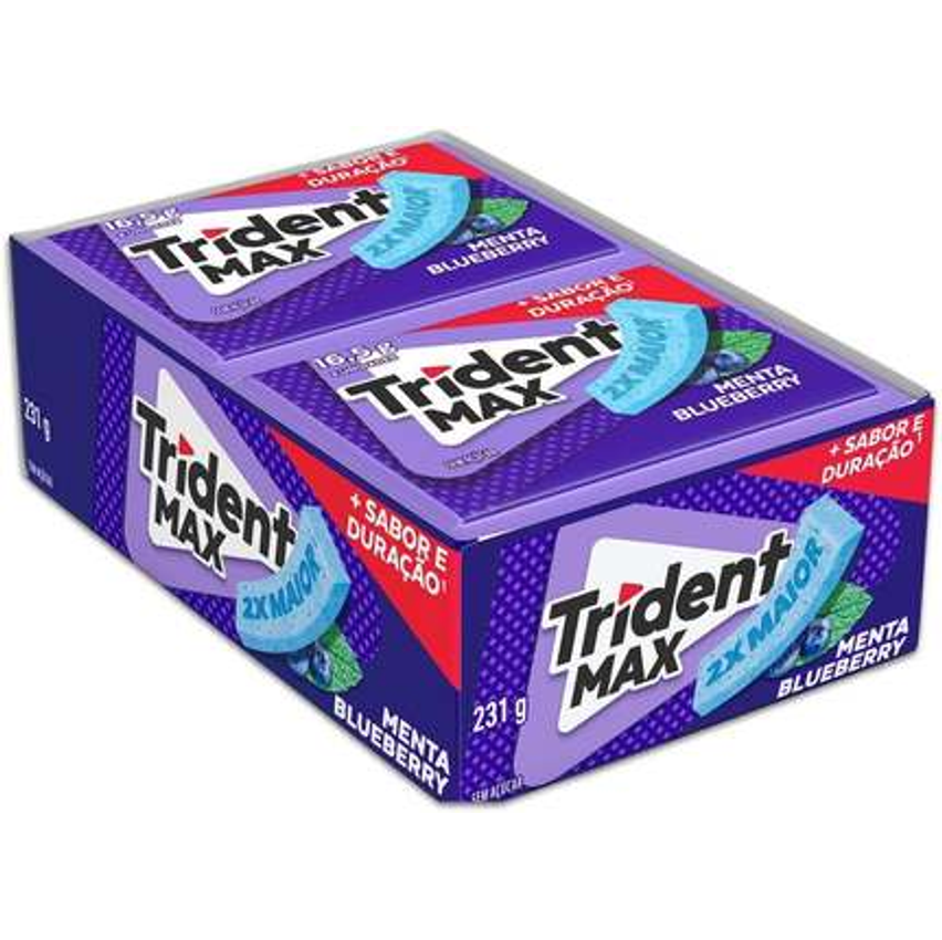 Chiclete Trident Max Menta Blueberry Sem Açúcar - Caixa com 14 unid. de 16,5g