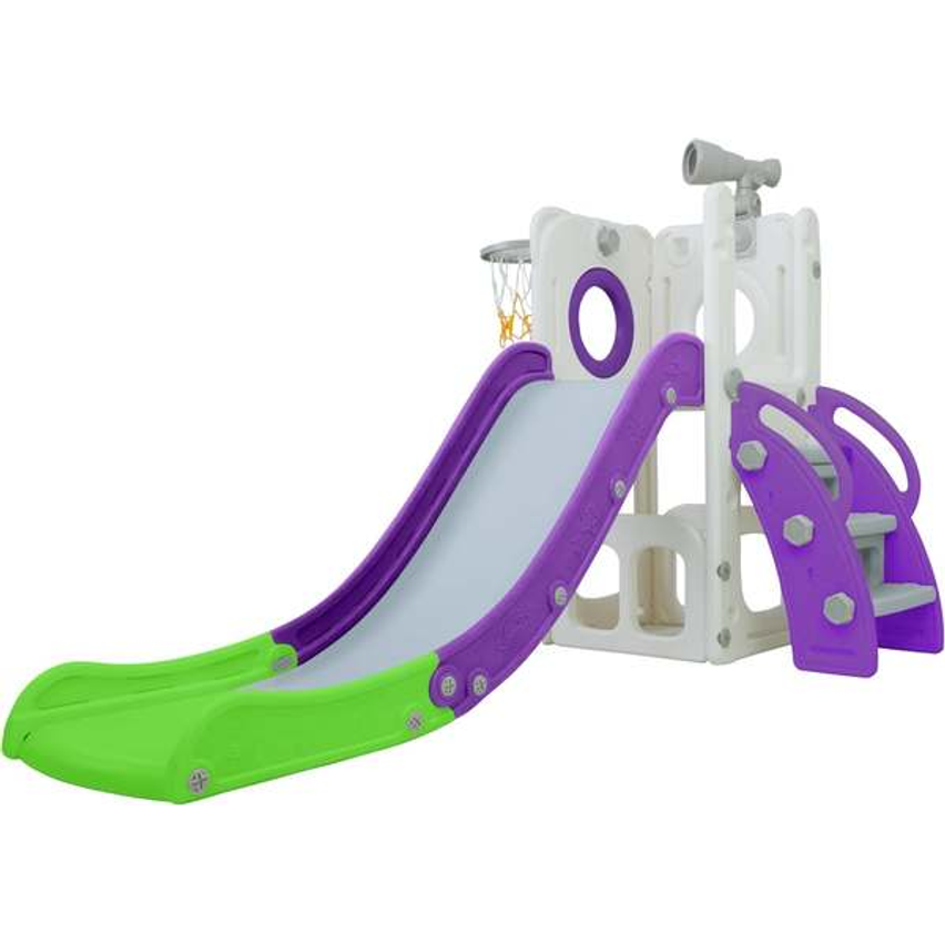 Freso Baby Playground Infantil 4x1 Mini Mundo Infinity 1 Torre, Para Crianças de 1 a 4 anos, Compacto e Fácil Montagem, com Escorregador, Cesta de Basquete e Bola, Escalada, Luneta