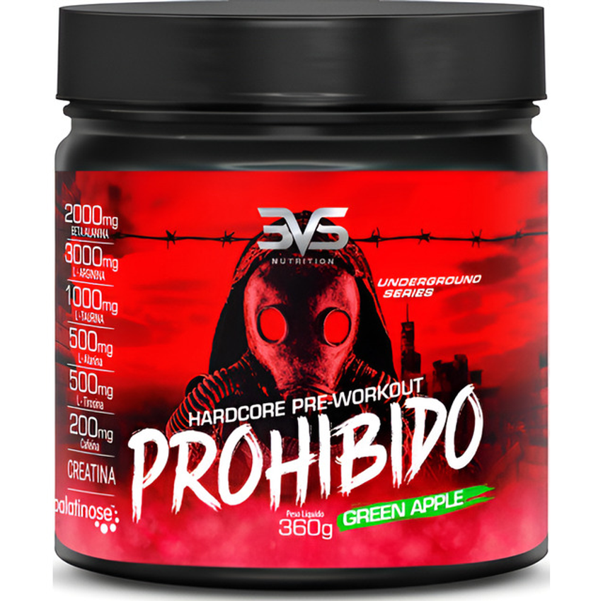 Prohibido Pré Treino 360g - Sabor Green Apple - A Combinação Perfeita De 8 Ingredientes Que Proporcionam Energia Do Início Ao Fim Do Seu Treino