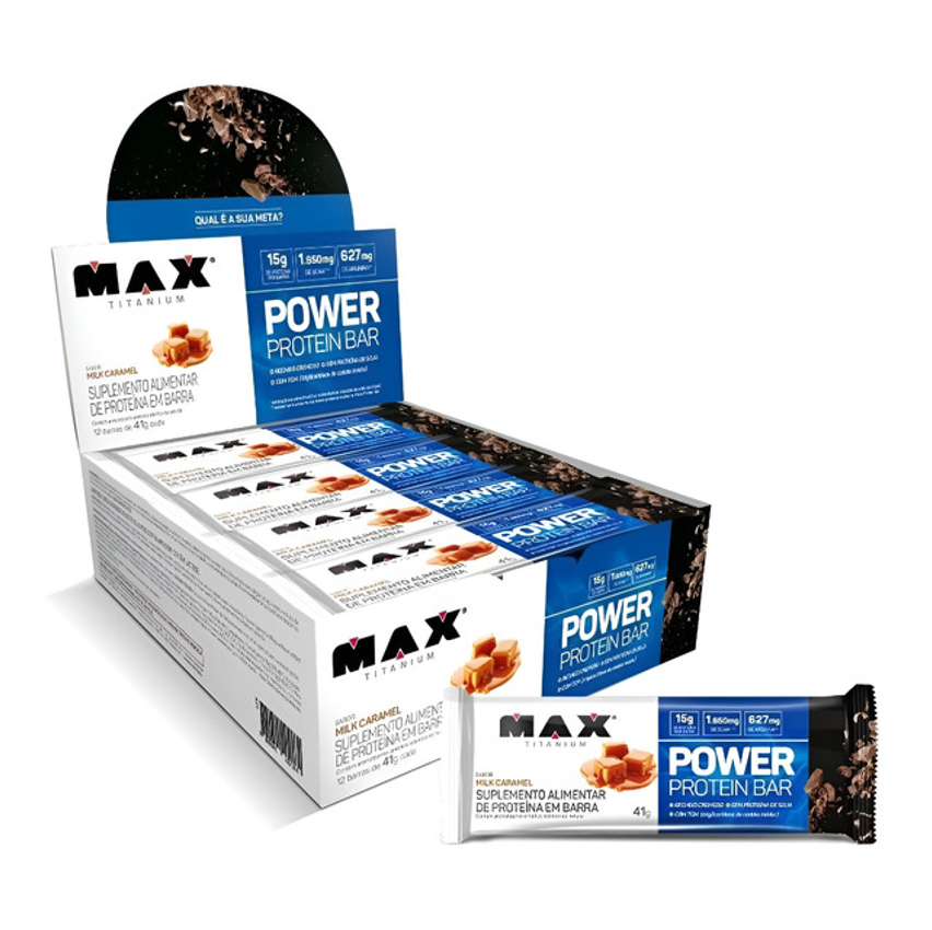 Power Protein Bar 41g Display Com 12 Unid Max Titanium Sabor Milk Caramel