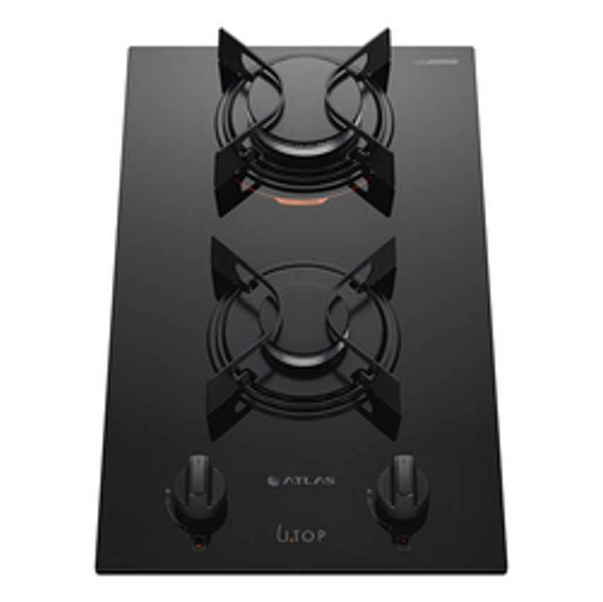 Cooktop 2 Bocas A Gás Preto Com Mesa De Vidro Atlas U Top Bivolt 110/220v
