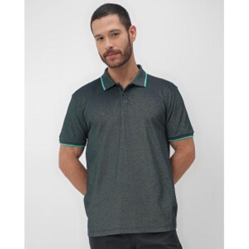Camisa polo masculina regular com botão mescla - Verde Esmeralda | Pool Basics by