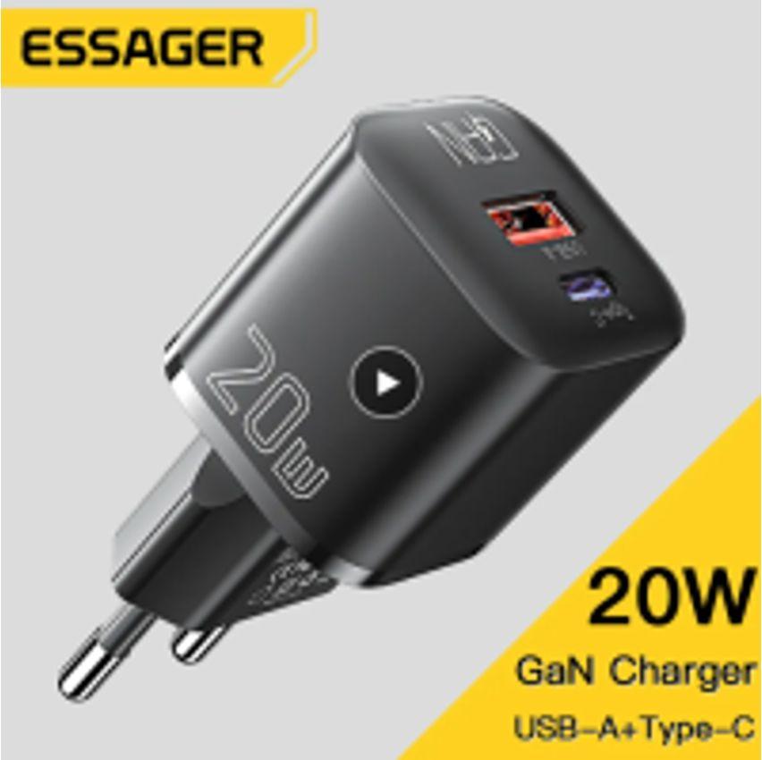 Carregador Essager 20W GaN USB-C + USB
