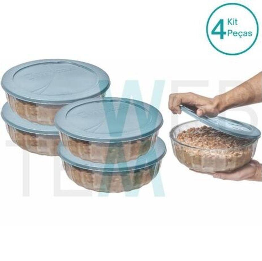 Kit 4 Potes Tigela Saladeira de Vidro com Tampa Plástica Oceani 1,5 litro Vitazza: Para Servir e Organização de Cozin