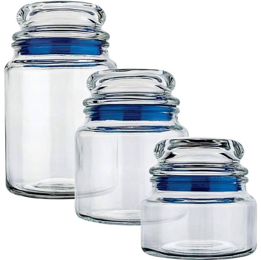 Conjunto Potes de Vidro Multiuso 3 Peças Euro Azul