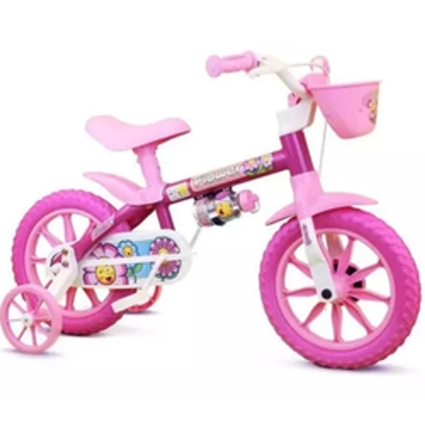 Bicicleta Infantil Menina Aro 12 Nathor Flower 2 4 Anos Rosa