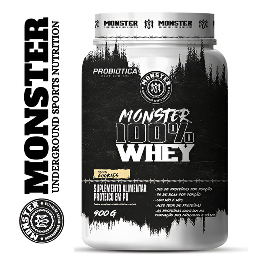 Whey 100% Monster Probiótica 900g (wpi + Wpc) - Sabor Cookies